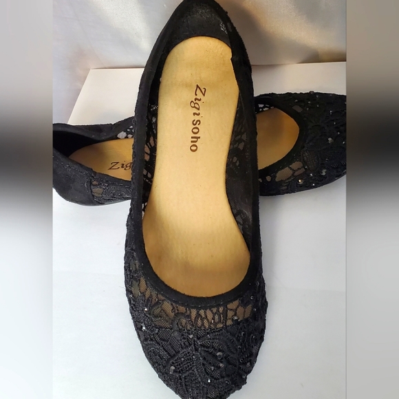 Zigi Soho Shoes - Zigisoho Black Lace Sparkle Flat Size 7.5